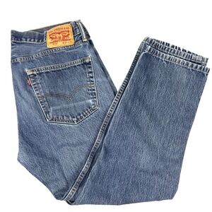 Levis 505 Jeans Mens 36X29‎ Blue Denim Whisker Mid Rise Y2K American Western